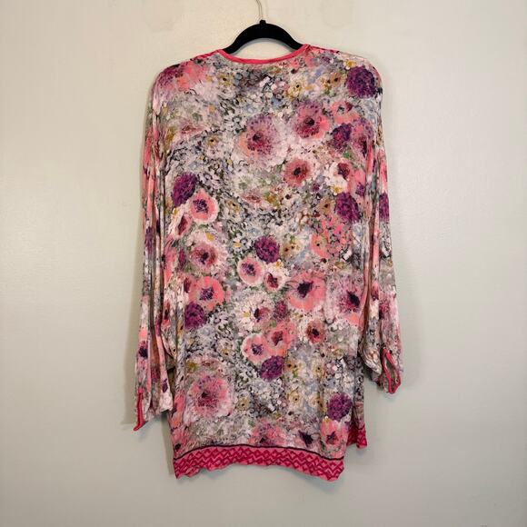 Blink London Anthropologie Kimono Cover Up One Size Pink Multi Floral Open Front - Picture 2 of 10